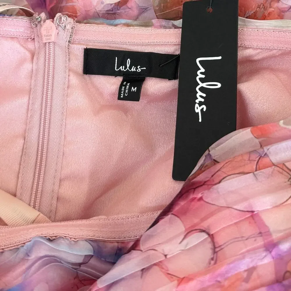 Lulus Kasandra Pink Multi Floral Organza Drop Waist Maxi Dress size M NWT - Picture 2 of 6
